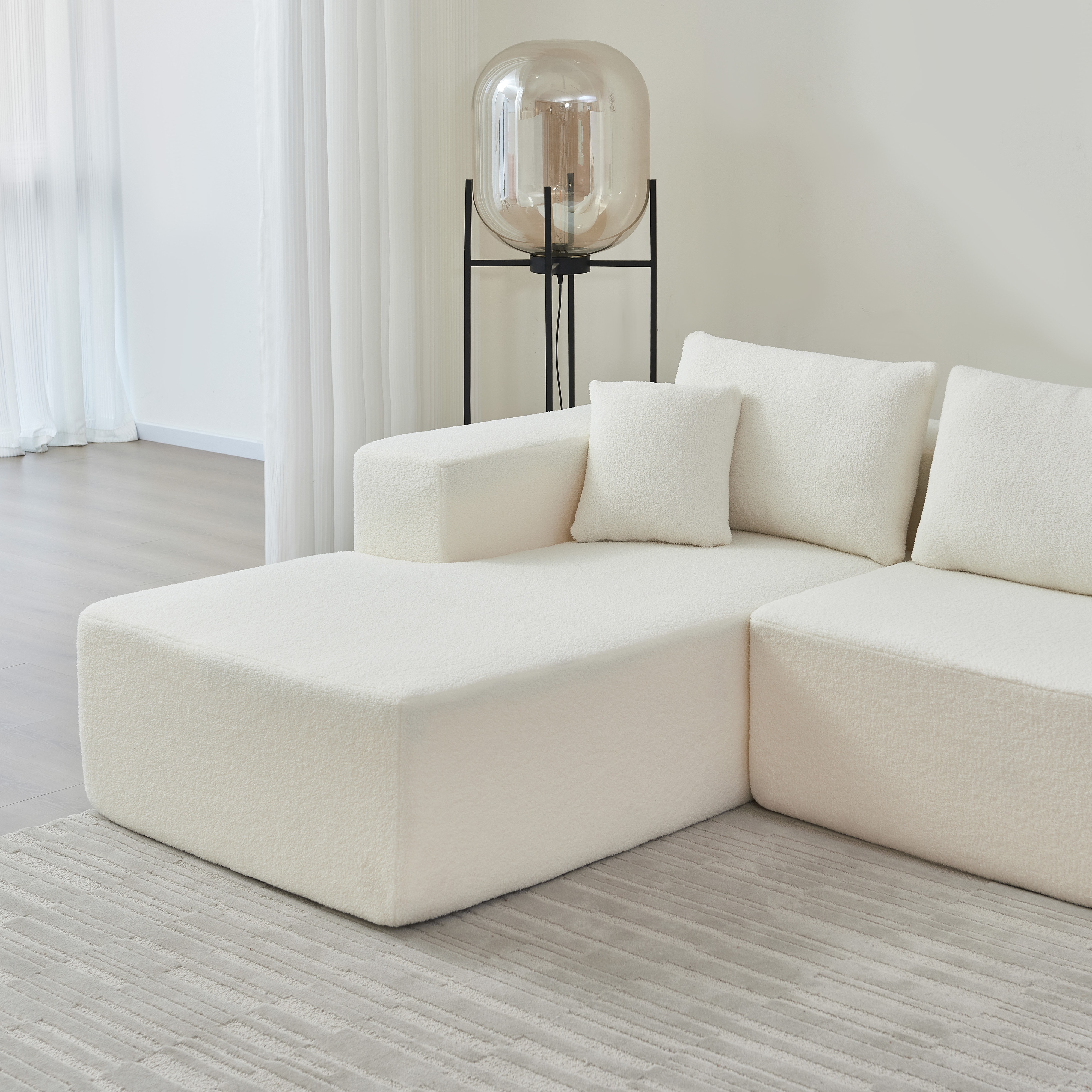 104.33" Sponge Sectional Sofa Couch for Living Room, L Shaped Modern Lamb Modular High Density Sponge Floor Sofa, Sherpa Fabric Sofa Couch with Chaise Lounge & Pillows, Upholstered Corner Cloud Couch 